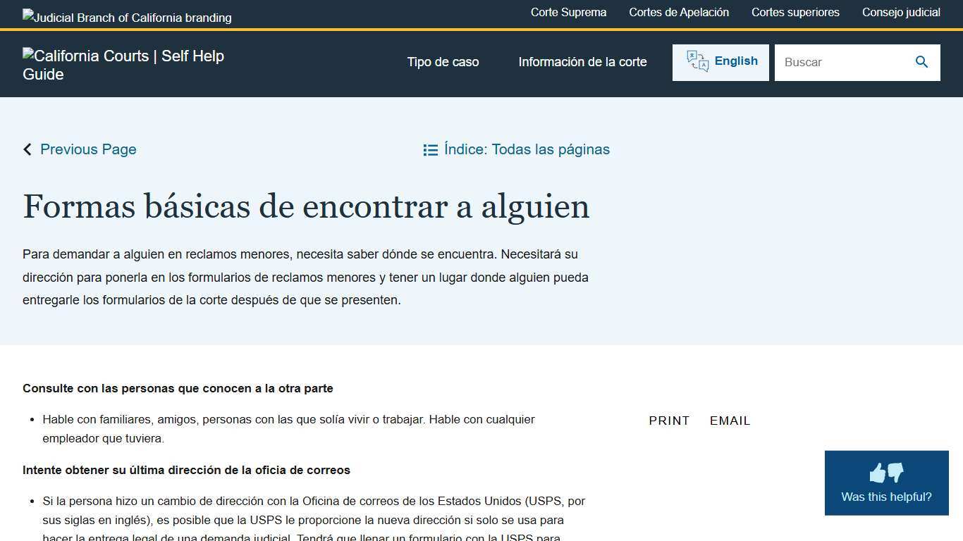 Formas básicas de encontrar a alguien | California Courts | Self Help Guide