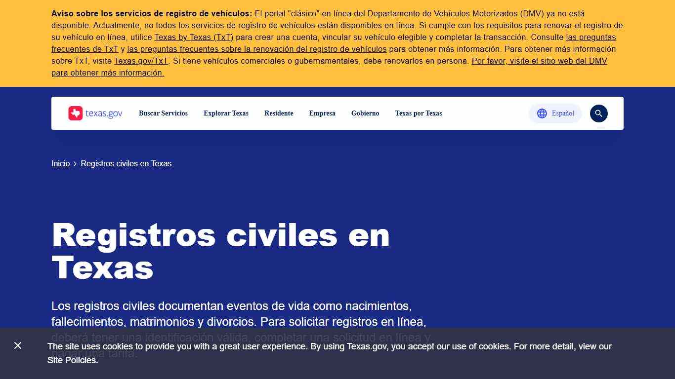 Registros civiles en Texas | Texas.gov